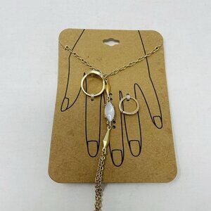 G by Gennaro Womens Size 7 Gold Tone Chain Bracelet with Ring Chain Evil Eye